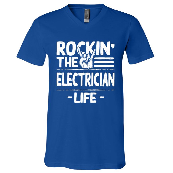 Rocking The Electrician Life Funny Electrical Line Humor Gift V-Neck T-Shirt