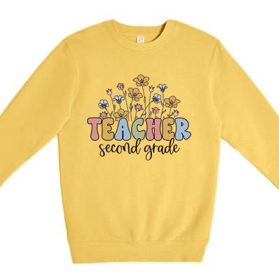 Retro Teacher End Of The Yearwildflower Teacher Second Grade Cool Gift Premium Crewneck Sweatshirt