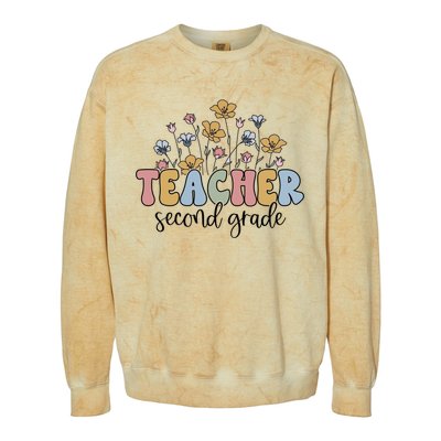 Retro Teacher End Of The Yearwildflower Teacher Second Grade Cool Gift Colorblast Crewneck Sweatshirt