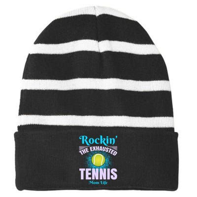 Rockin' The Exhausted Tennis Mom Life Striped Beanie with Solid Band