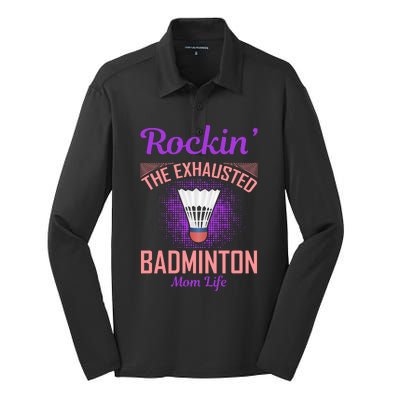 Rockin' The Exhausted Badmintion Mom Life Silk Touch Performance Long Sleeve Polo