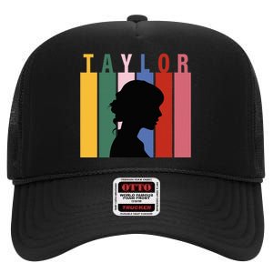 Retro Taylor First Name Personalized Groovy Birthday Girl High Crown Mesh Back Trucker Hat