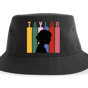 Retro Taylor First Name Personalized Groovy Birthday Girl Sustainable Bucket Hat