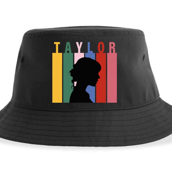 Retro Taylor First Name Personalized Groovy Birthday Girl Sustainable Bucket Hat