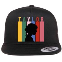 Retro Taylor First Name Personalized Groovy Birthday Girl Flat Bill Trucker Hat