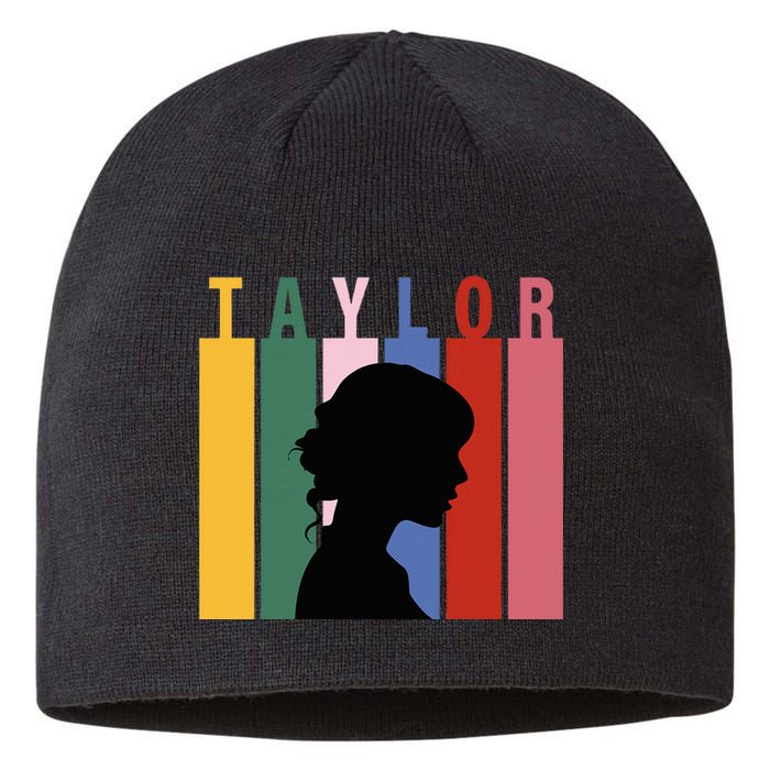 Retro Taylor First Name Personalized Groovy Birthday Girl Sustainable Beanie