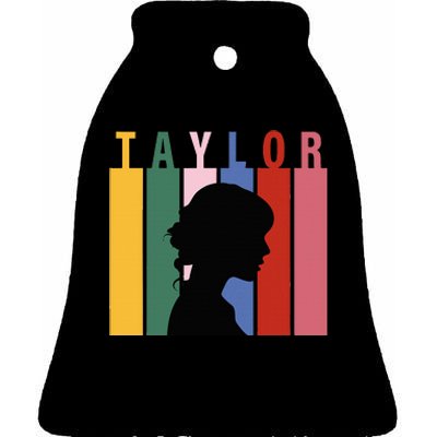 Retro Taylor First Name Personalized Groovy Birthday Girl Ceramic Bell Ornament