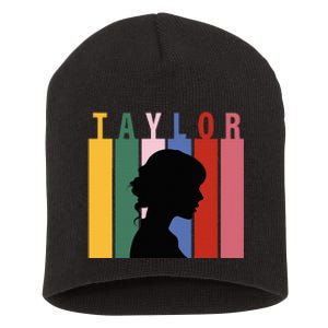 Retro Taylor First Name Personalized Groovy Birthday Girl Short Acrylic Beanie