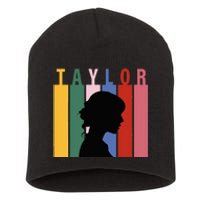 Retro Taylor First Name Personalized Groovy Birthday Girl Short Acrylic Beanie