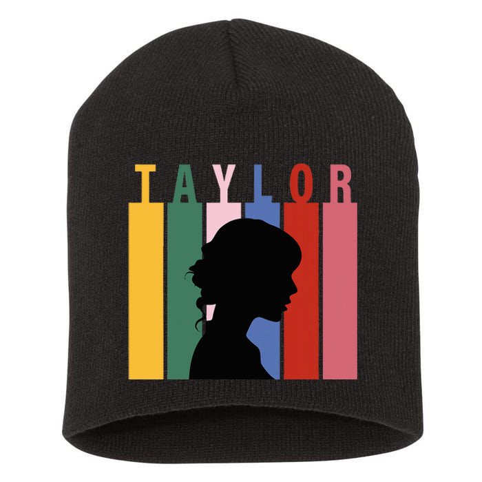 Retro Taylor First Name Personalized Groovy Birthday Girl Short Acrylic Beanie