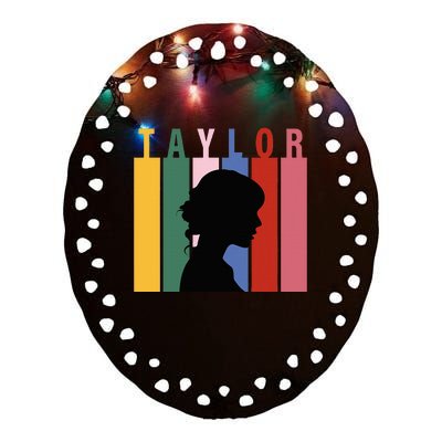 Retro Taylor First Name Personalized Groovy Birthday Girl Ceramic Oval Ornament