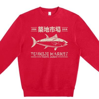 Retro Tsukiji Fish Market Tuna Streetwear Tokyo Anime Premium Crewneck Sweatshirt