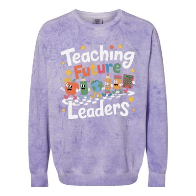 Retro Teaching Future Leaders Teacher 100 Days Of School Colorblast Crewneck Sweatshirt