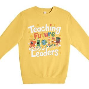 Retro Teaching Future Leaders Teacher 100 Days Of School Premium Crewneck Sweatshirt