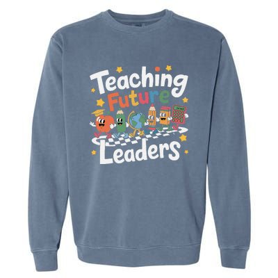 Retro Teaching Future Leaders Teacher 100 Days Of School Garment-Dyed Sweatshirt