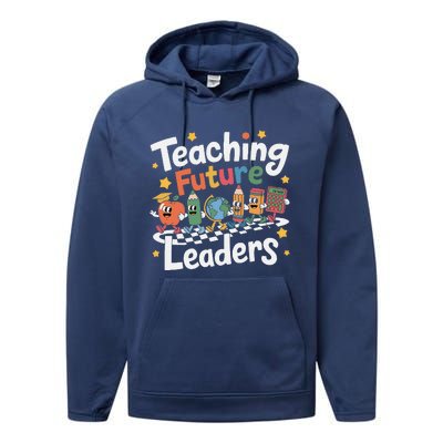 Retro Teaching Future Leaders Teacher 100 Days Of School Performance Fleece Hoodie