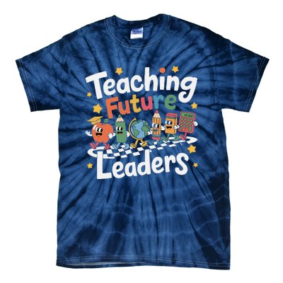 Retro Teaching Future Leaders Teacher 100 Days Of School Tie-Dye T-Shirt