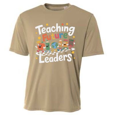 Retro Teaching Future Leaders Teacher 100 Days Of School Cooling Performance Crew T-Shirt