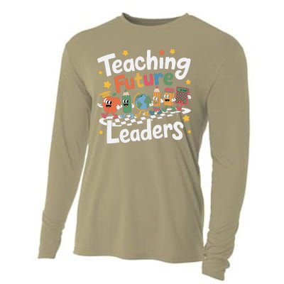 Retro Teaching Future Leaders Teacher 100 Days Of School Cooling Performance Long Sleeve Crew