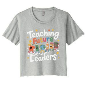 Retro Teaching Future Leaders Teacher 100 Days Of School Women's Crop Top Tee