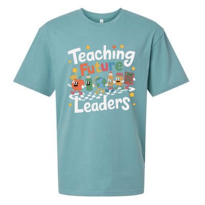 Retro Teaching Future Leaders Teacher 100 Days Of School Sueded Cloud Jersey T-Shirt