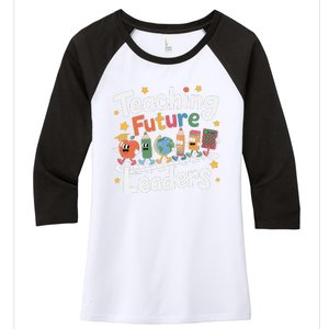 Retro Teaching Future Leaders Teacher 100 Days Of School Women's Tri-Blend 3/4-Sleeve Raglan Shirt