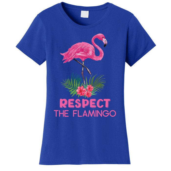 Respect The Flamingo Watercolor Pink Flamingo Saying Funny Gift Women's T-Shirt