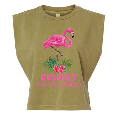 Respect The Flamingo Watercolor Pink Flamingo Saying Funny Gift Garment-Dyed Women's Muscle Tee