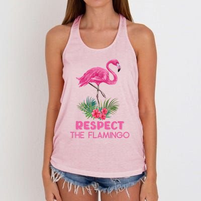 Respect The Flamingo Watercolor Pink Flamingo Saying Funny Gift Women's Knotted Racerback Tank