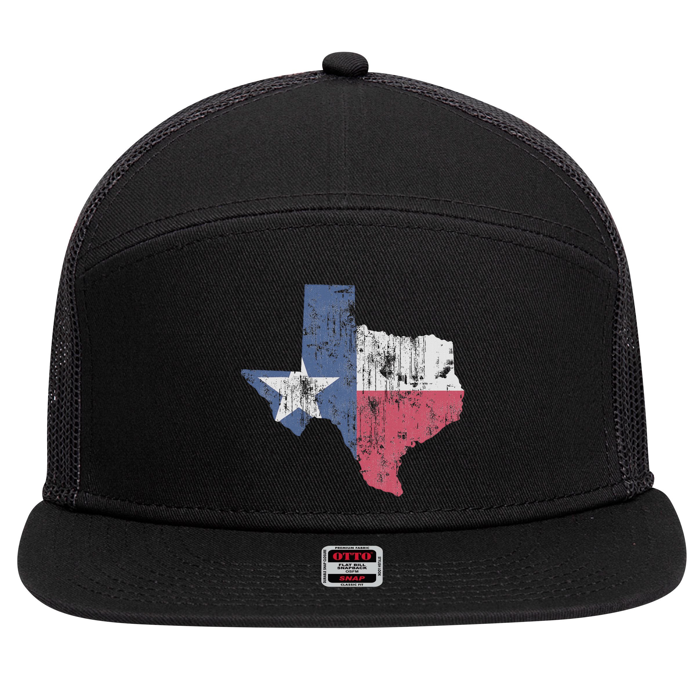 Retro Texas Flag Map 7 Panel Mesh Trucker Snapback Hat