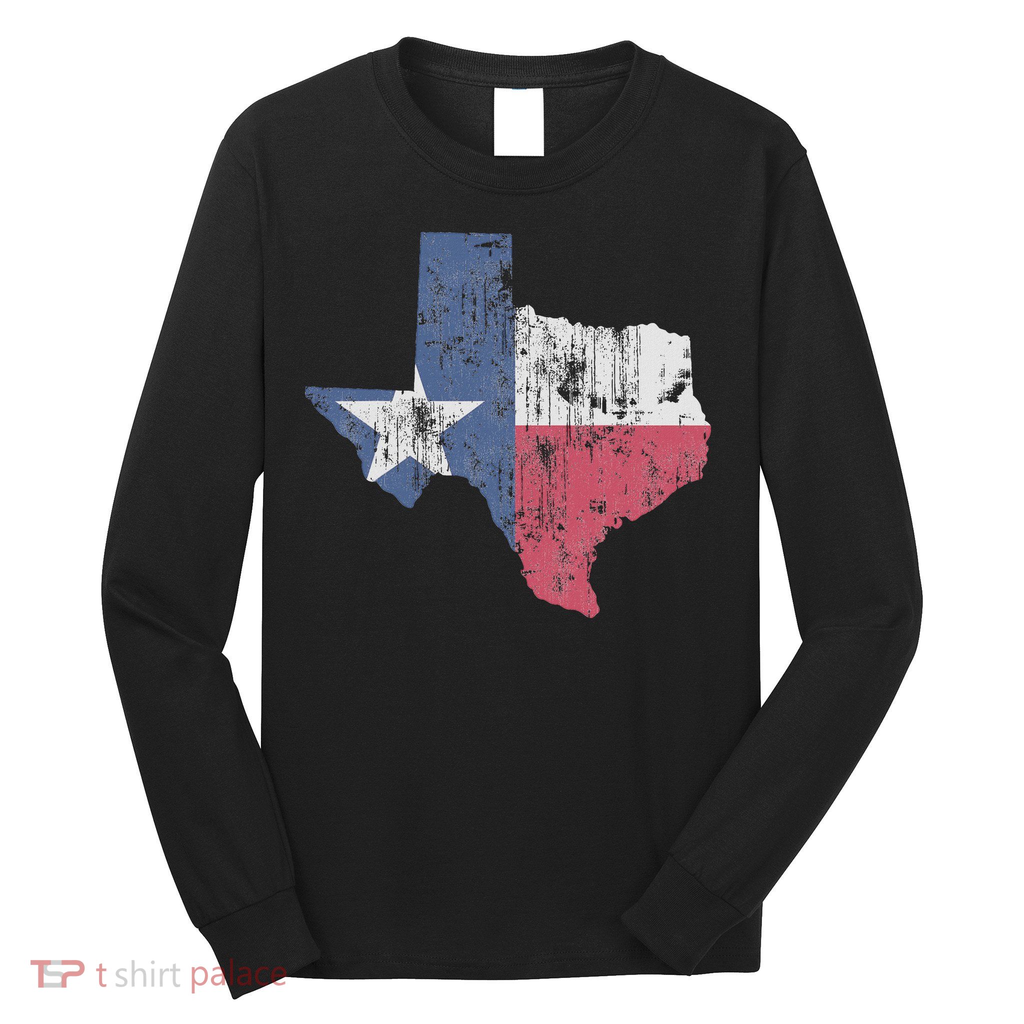 Retro Texas Flag Map Long Sleeve Shirt