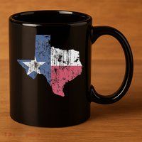 Retro Texas Flag Map 11oz C Handle Ceramic Mug