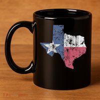 Retro Texas Flag Map 11oz C Handle Ceramic Mug