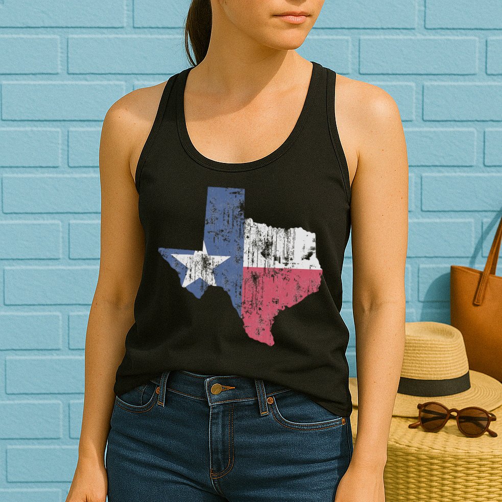 Retro Texas Flag Map Womens Tank Top