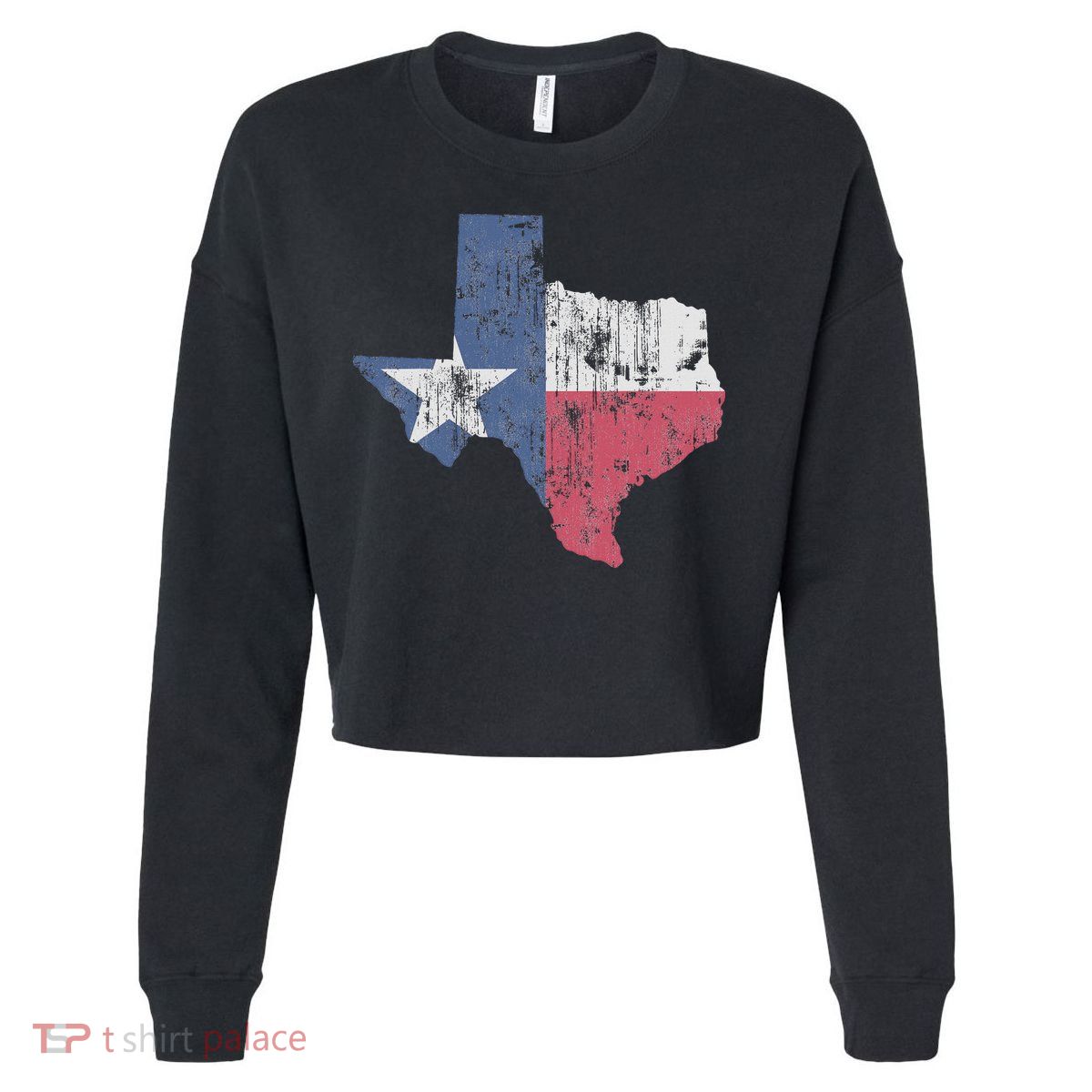 Retro Texas Flag Map Cropped Pullover Crew