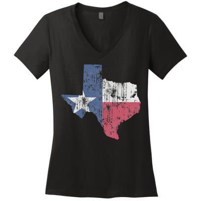 Retro Texas Flag Map Women's V-Neck T-Shirt