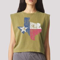 Retro Texas Flag Map Garment-Dyed Women's Muscle Tee