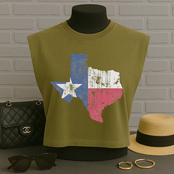 Retro Texas Flag Map Garment-Dyed Women's Muscle Tee