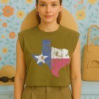 Retro Texas Flag Map Garment-Dyed Women's Muscle Tee
