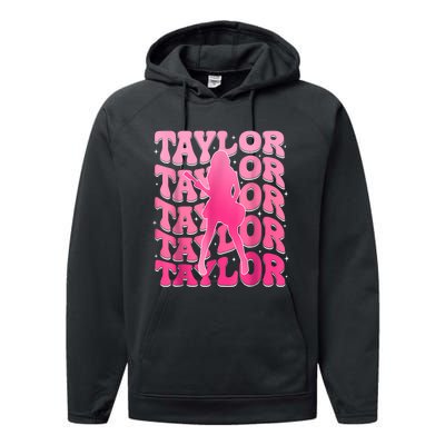 Retro Taylor First Name Personalized 80s Performance Fleece Hoodie