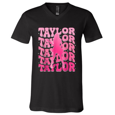 Retro Taylor First Name Personalized 80s V-Neck T-Shirt