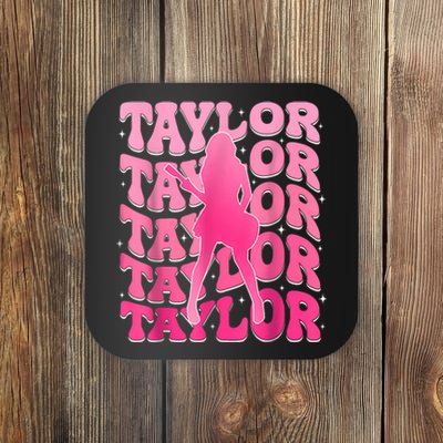 Retro Taylor First Name Personalized 80s Coaster