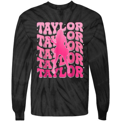 Retro Taylor First Name Personalized 80s Tie-Dye Long Sleeve Shirt