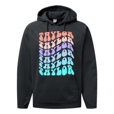 Retro TAYLOR First Name Birthday Performance Fleece Hoodie