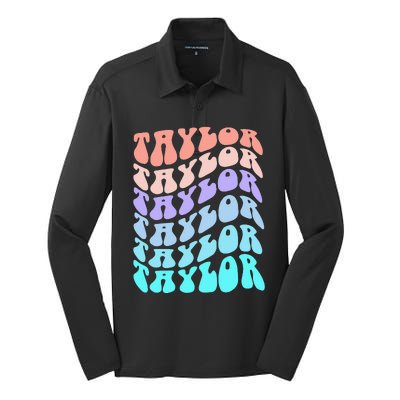 Retro TAYLOR First Name Birthday Silk Touch Performance Long Sleeve Polo