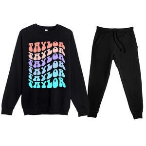 Retro TAYLOR First Name Birthday Premium Crewneck Sweatsuit Set