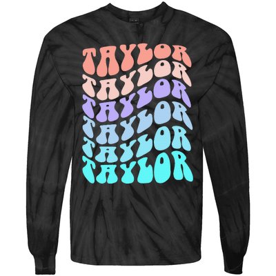 Retro TAYLOR First Name Birthday Tie-Dye Long Sleeve Shirt