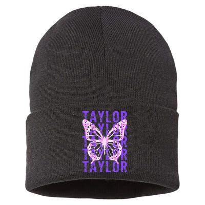 Retro Taylor First Name Personalized Groovy Sustainable Knit Beanie