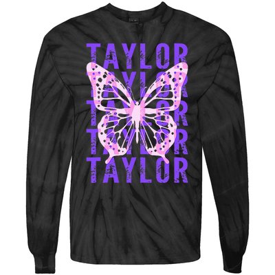 Retro Taylor First Name Personalized Groovy Tie-Dye Long Sleeve Shirt