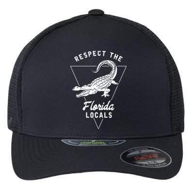 Respect The Florida Locals Alligator Funny Gator Flexfit Unipanel Trucker Cap